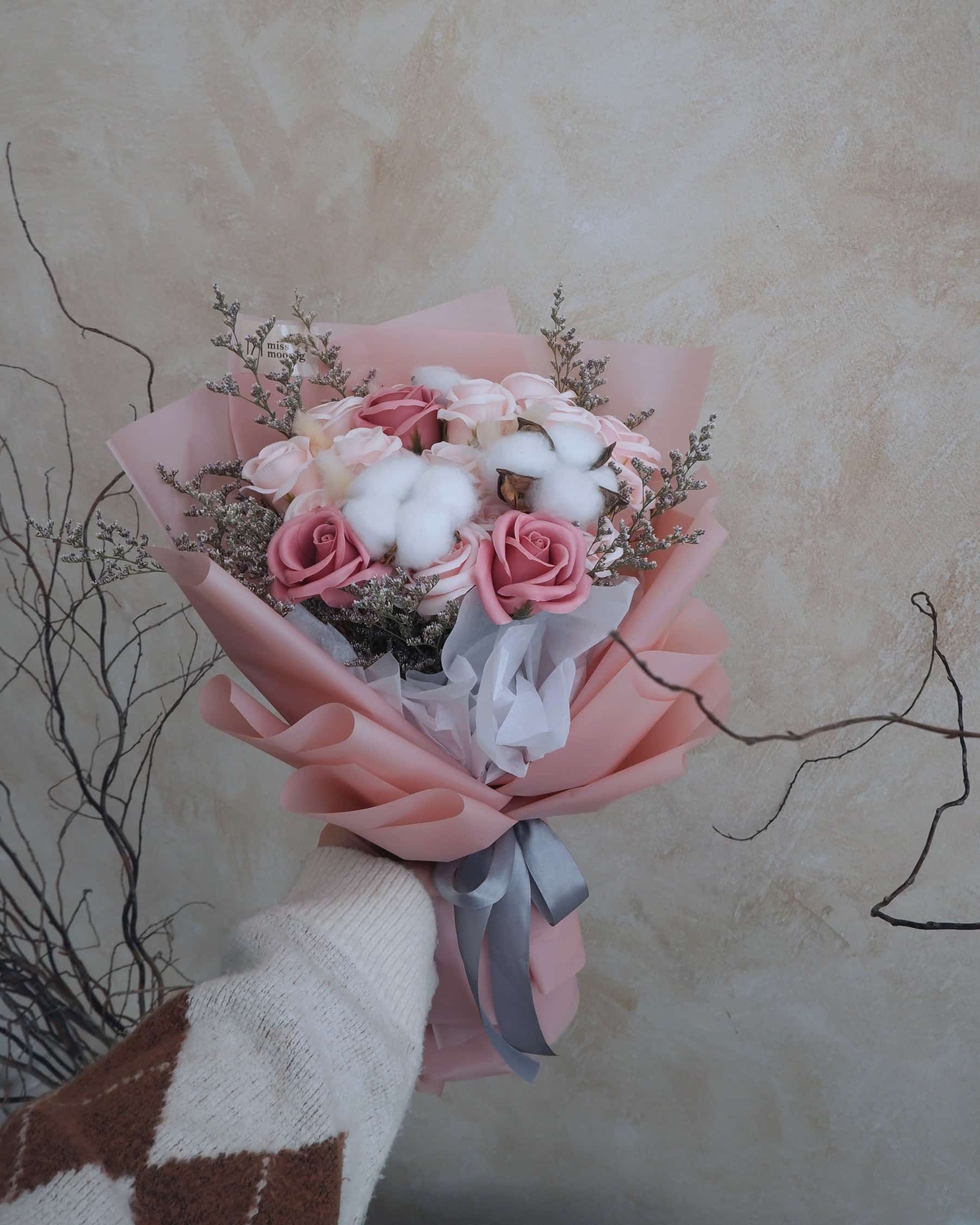 soap roses with cotton flower