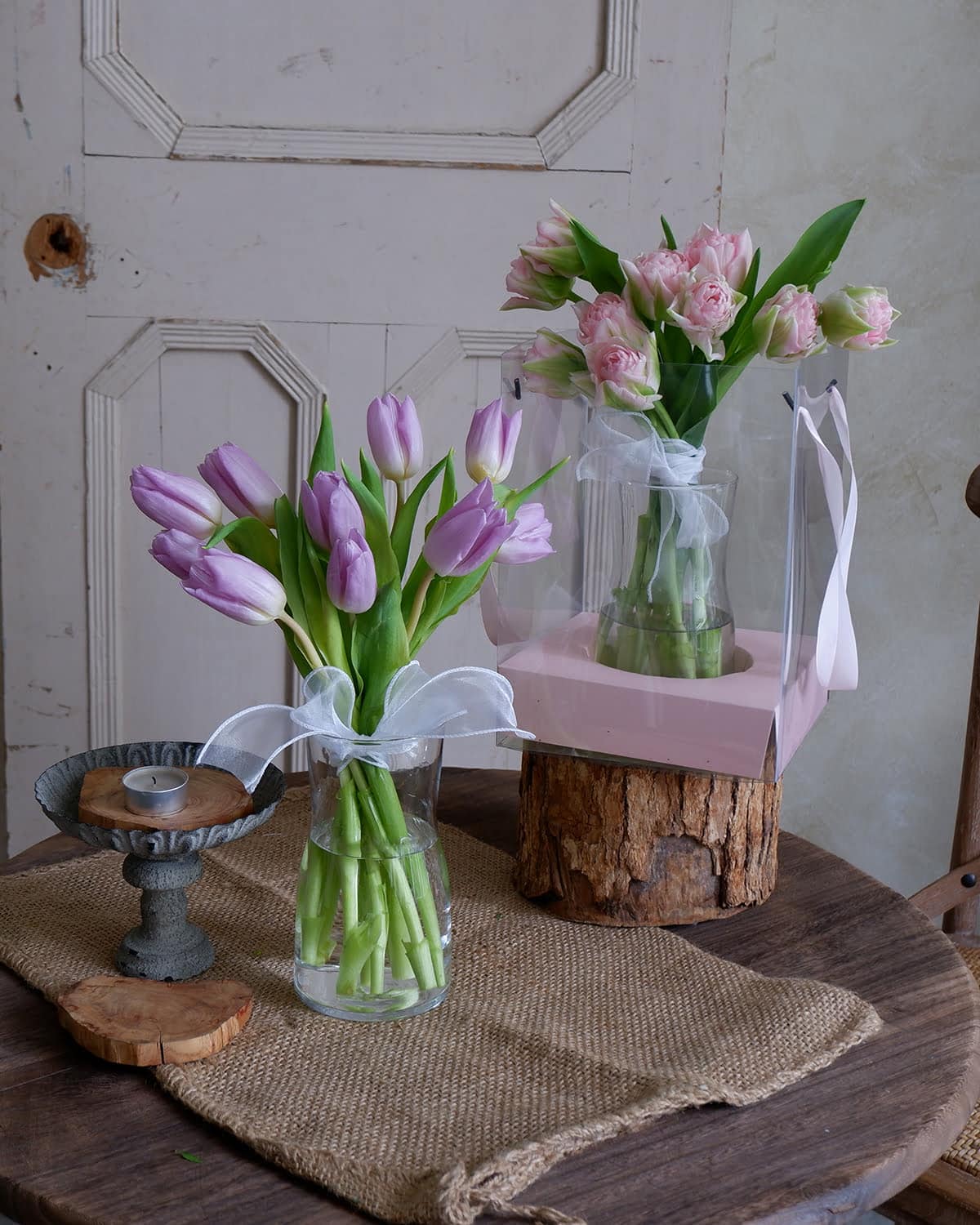 tulips with vase
