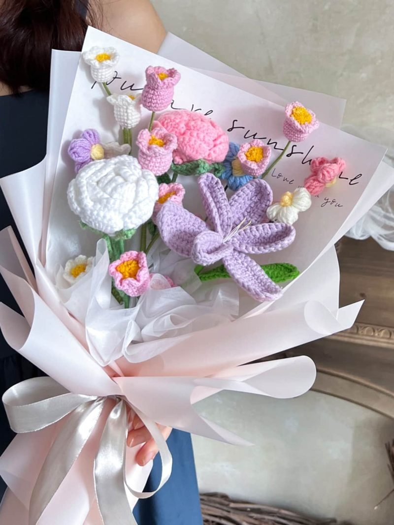 Pastel Crochet Bouquet – alternate view