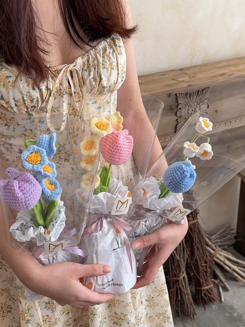Crochet Tulips & Campanula – alternate view