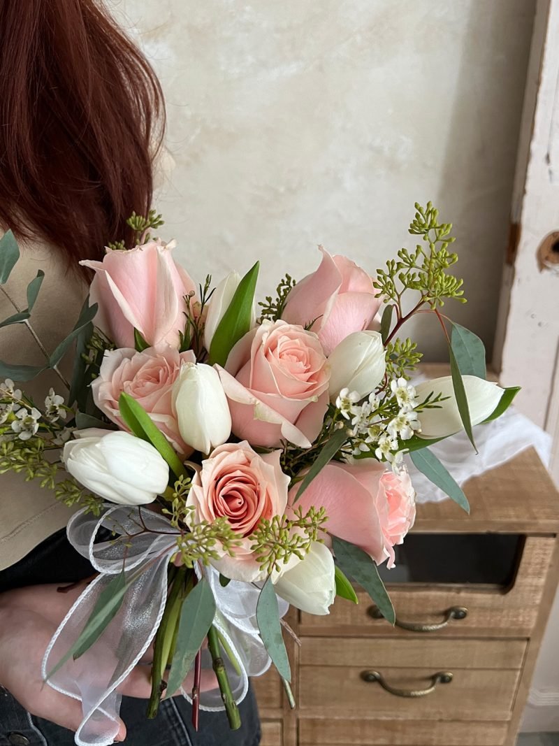 Peachy White Tulips Bridal Bouquet – alternate view