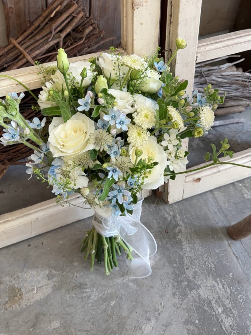 Azure Love – Blue and White Bridal Bouquet – alternate view