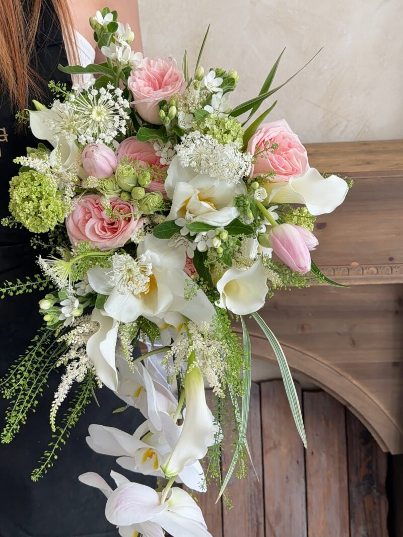 Blush Cascade – Pink and White Cascading Bridal Bouquet – alternate view