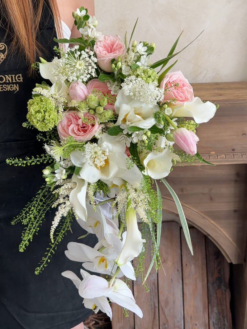 Blush Cascade – Pink and White Cascading Bridal Bouquet