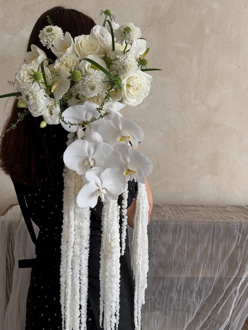 Evergreen Whisper – White Cascading Bridal Bouquet