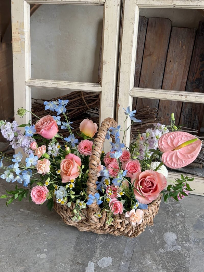 Rosy Skies – Pink Garden-Style Flower Basket – alternate view