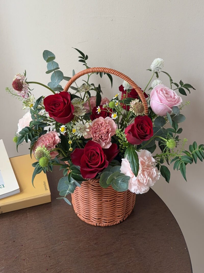 Scarlet Bloom – Romantic Red Rose Flower Basket – alternate view